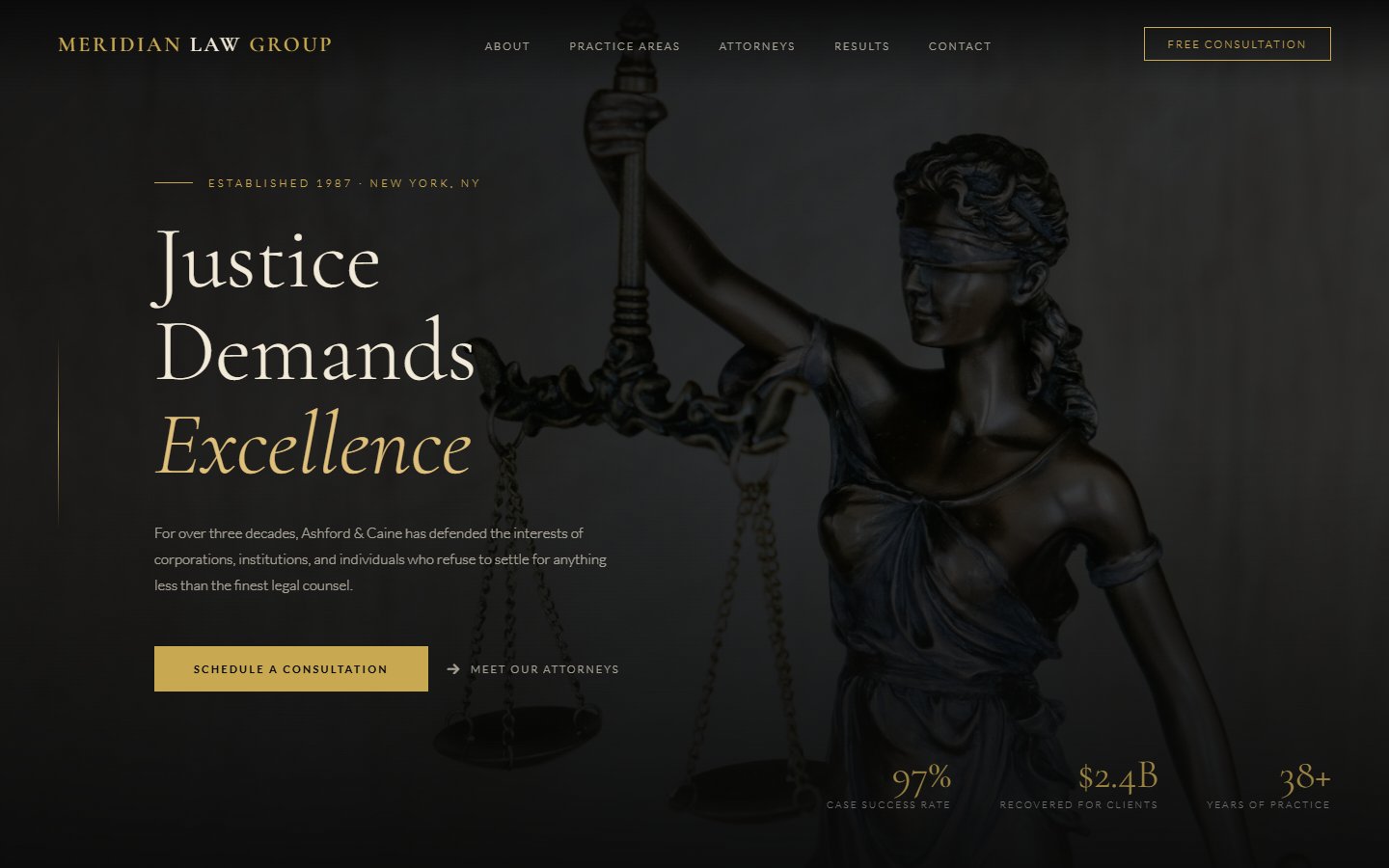 Ashford & Caine dark luxury law firm website design