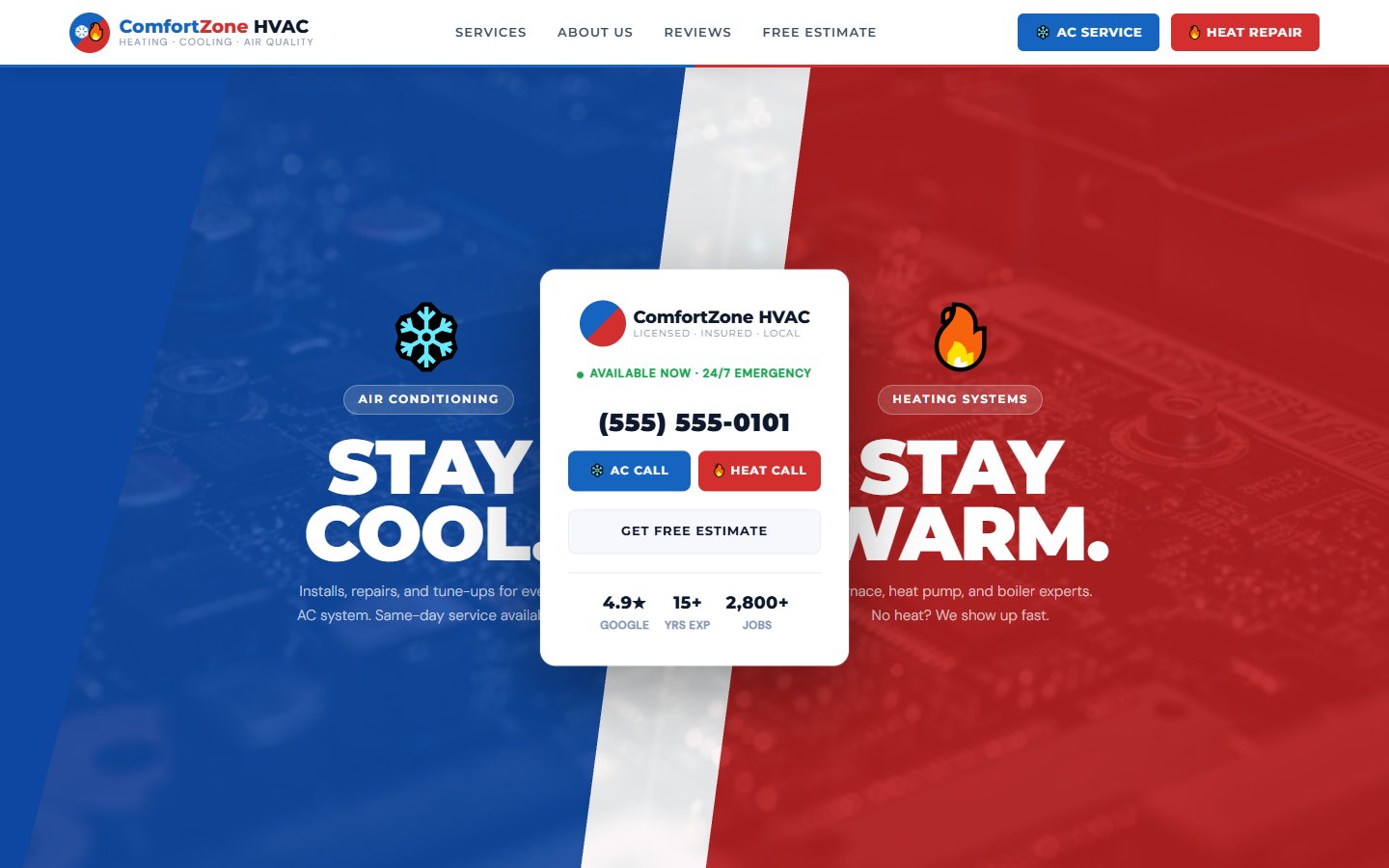 Comfort Zone HVAC professional corporate website design