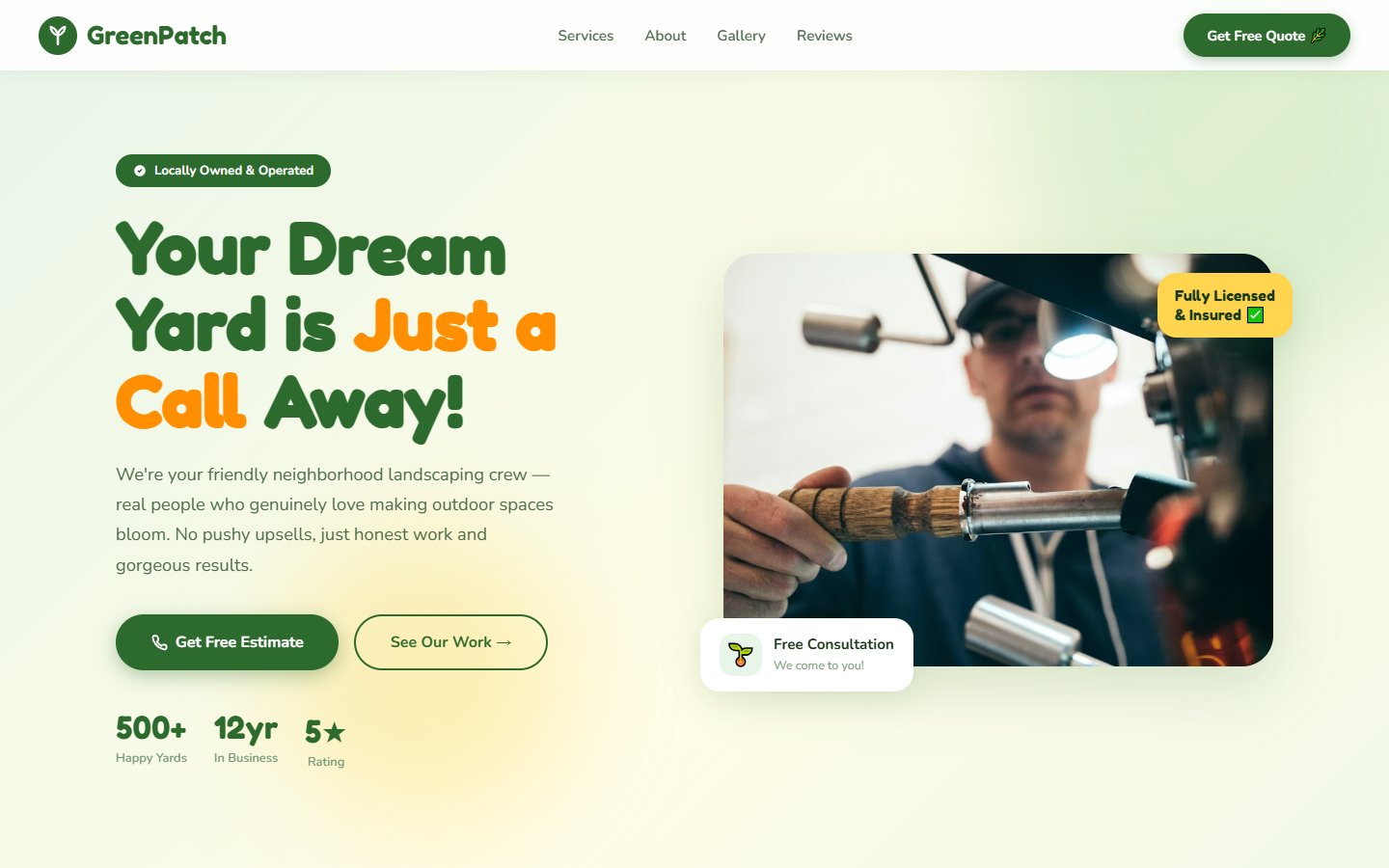 GreenPatch Landscaping website design with bright modern styling