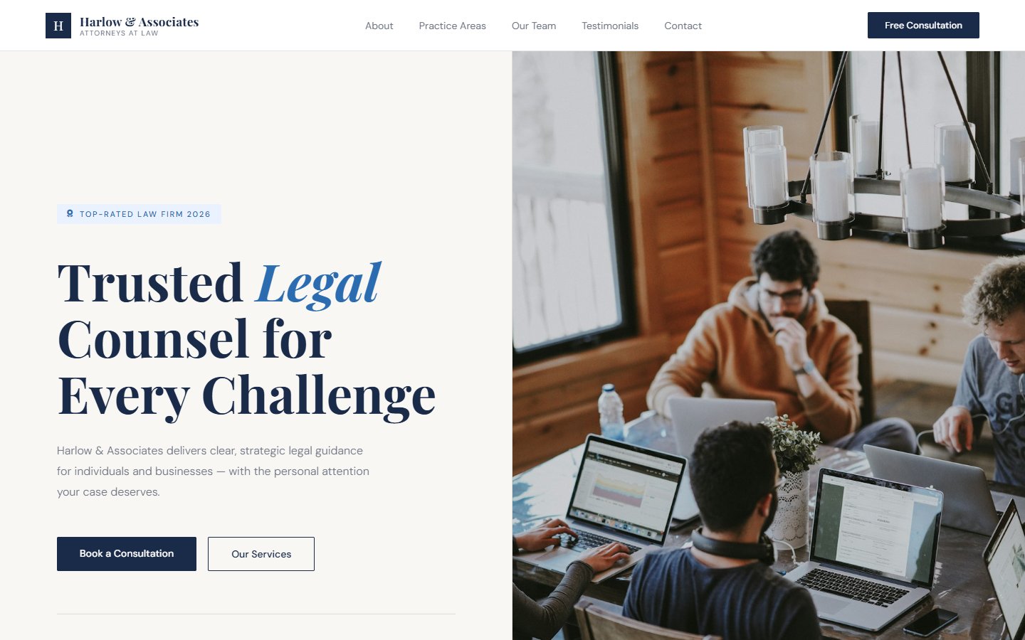 Harlow & Associates clean minimal law firm website design