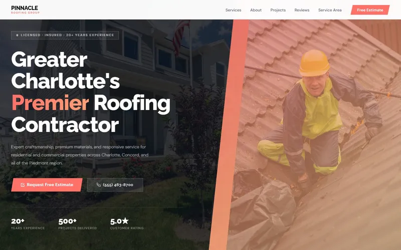 Pinnacle Roofing Group sleek professional website design with dark hero