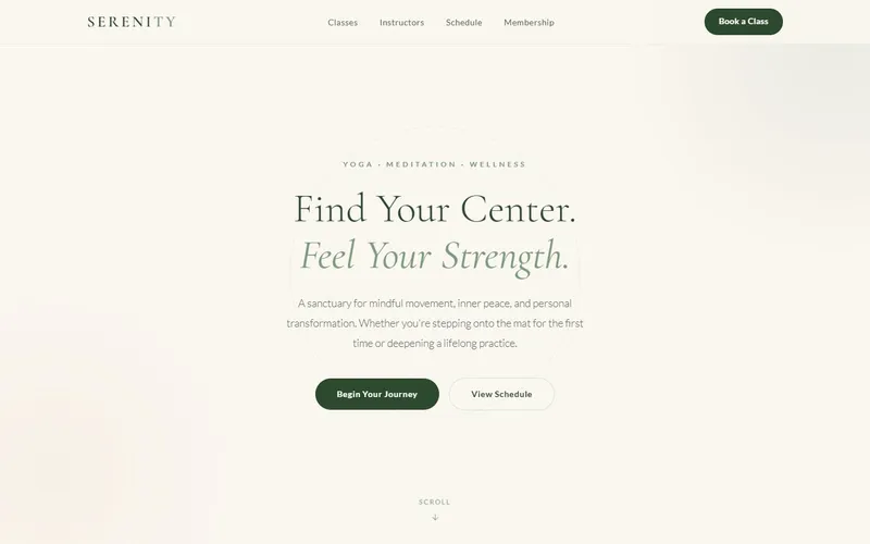 Serenity Yoga Studio elegant light website design with sage green and cream palette