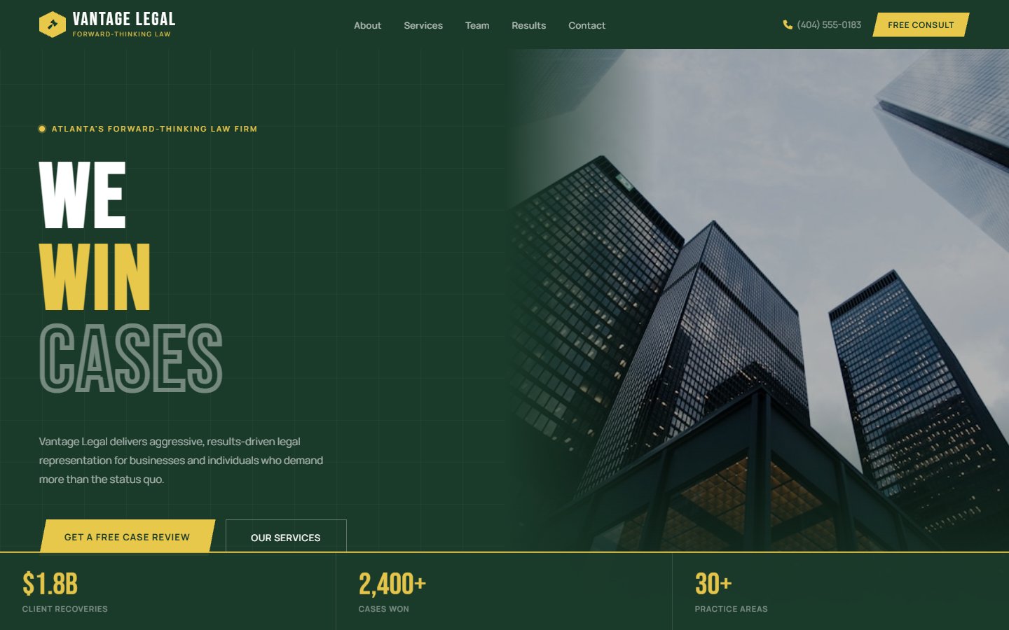 Vantage Legal bold modern law firm website design