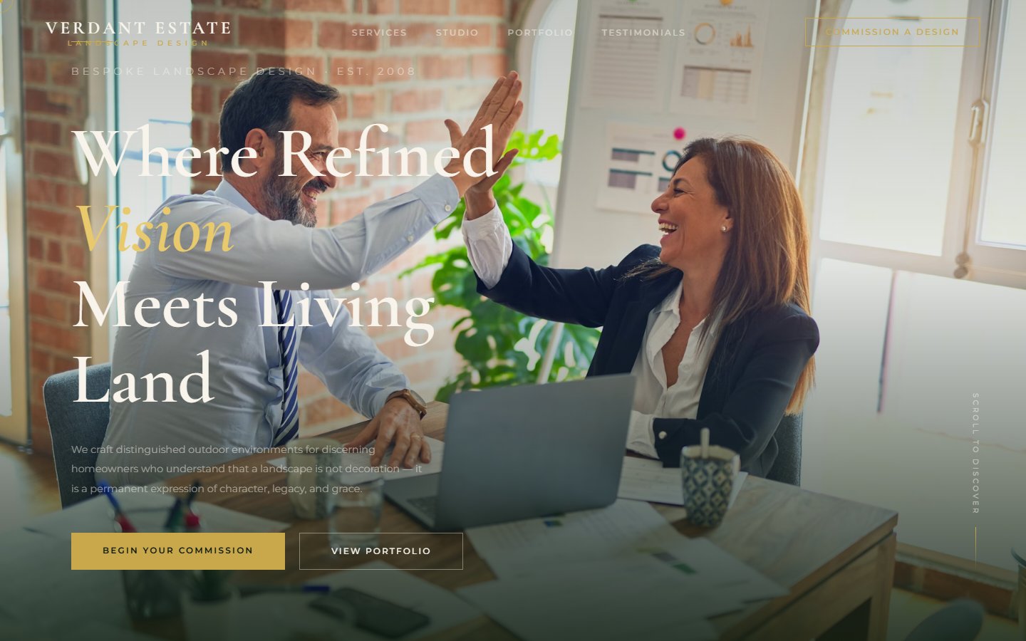 Verdant Estate landscaping website design with dark luxury styling